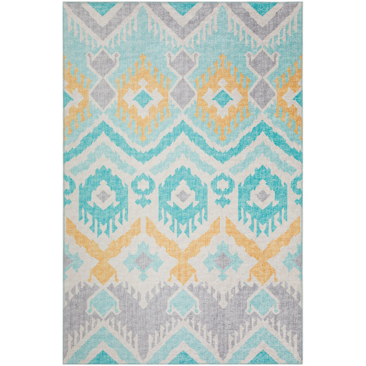 Chenille Washable Ikat Indoor / Outdoor Rug