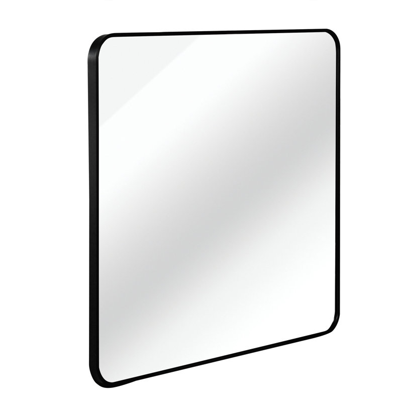 Tempered Glass and Aluminum Alloy Framed Decorative Wall Mirror, Black, 36" x 36"