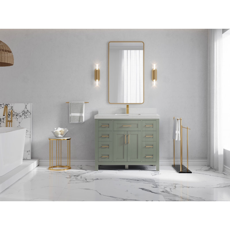 Cambridge 42 In. W X 22 In. D Single Sink Bathroom Vanity In Evergreen With 2 In. Quartz, Carrara Quartz