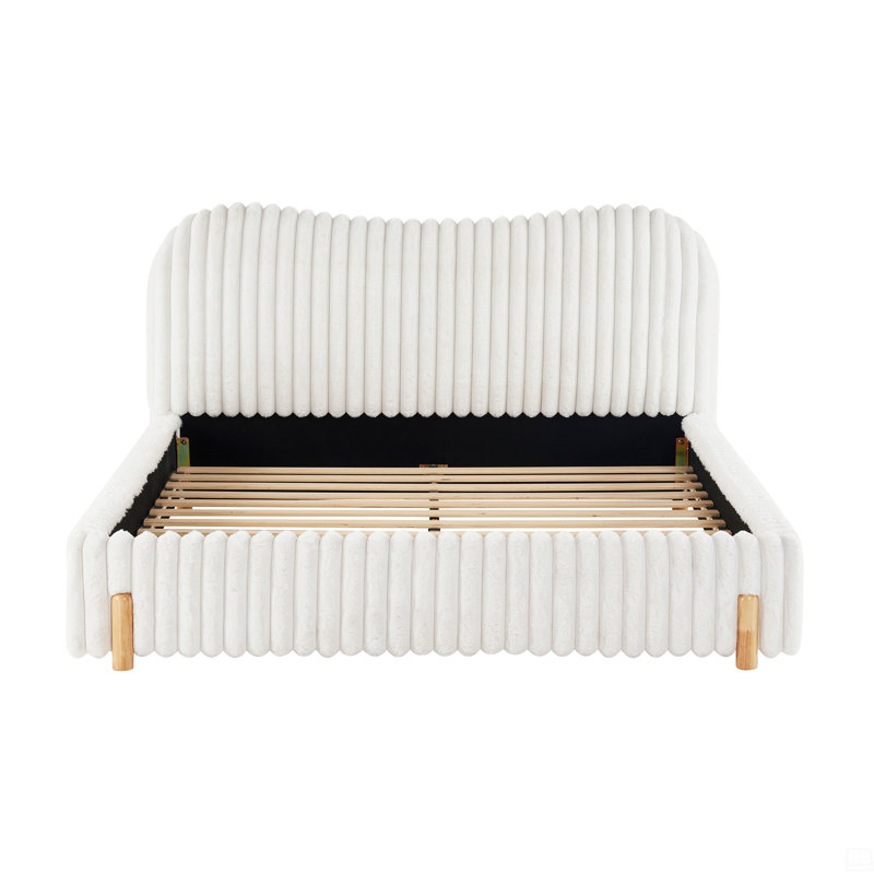 Lit tapissier Boucle avec tête de lit ondulée et coutures verticales, grand