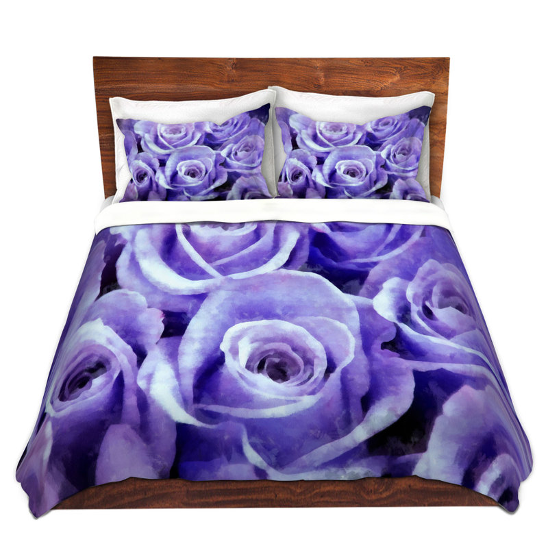 Ensemble de housse de couette à roses douces, 1 housse simple + 1 taie standard, Mauve