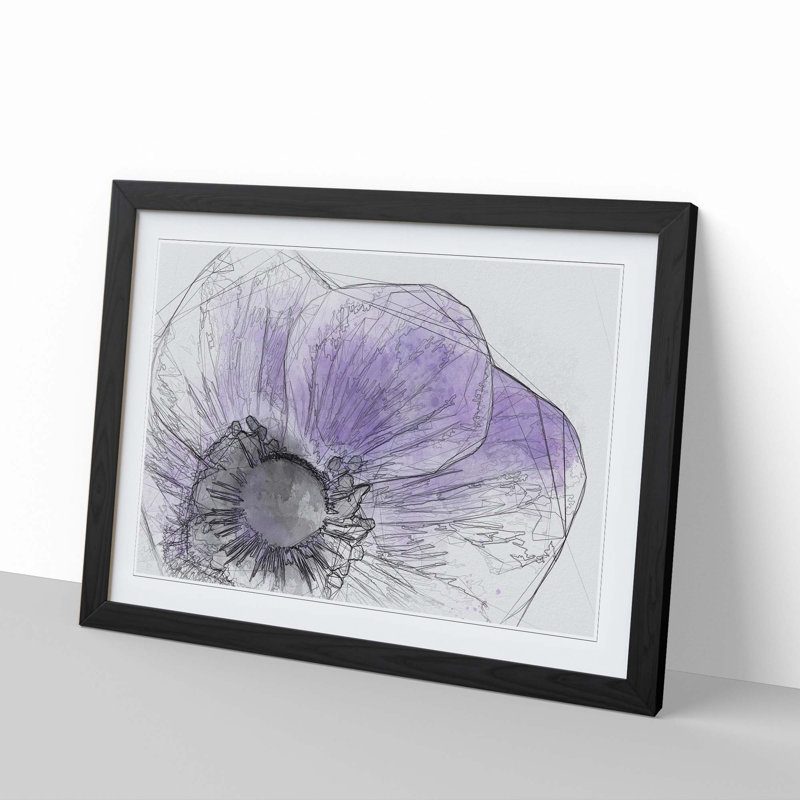 Purple Anemone Flower in Abstract - Picture Frame Graphic Art Print, 60cm H x 91cm W x 2cm D, Black