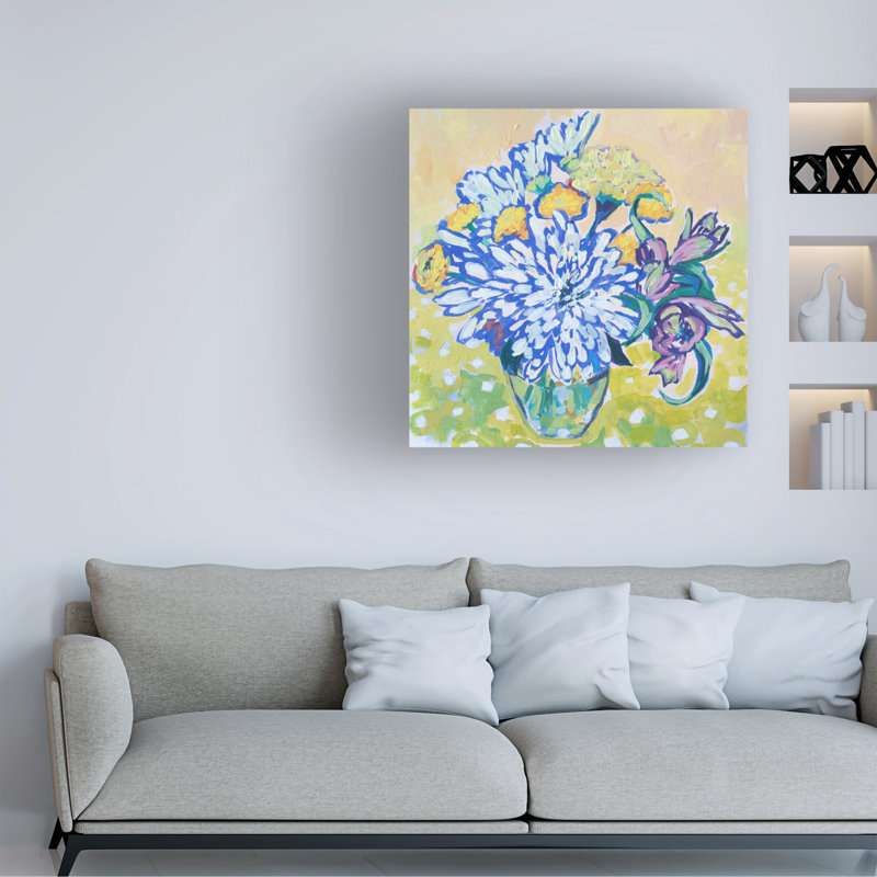 " Bouquet On The Polka Dot Table " by Victoria Macmillan, 14" H x 14" W x 2" D