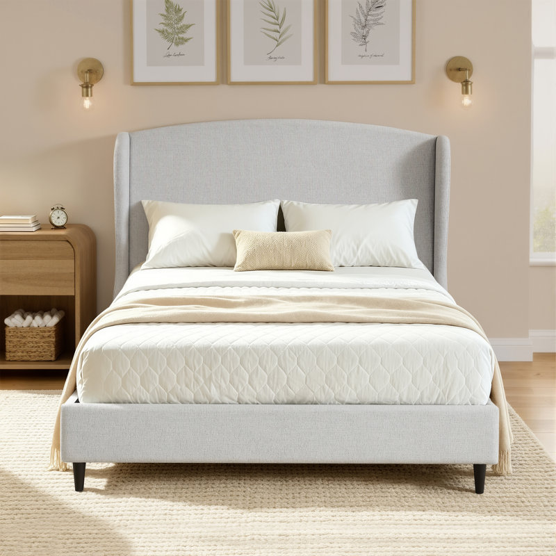 Mikala Wingback Platform Bed Frame, Queen, Gray Canvas