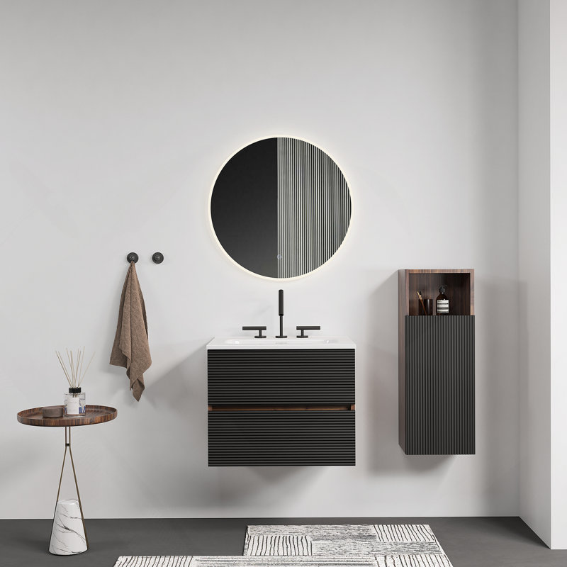 Meuble-lavabo mural avec lavabo en céramique, Noir / brun, 24"