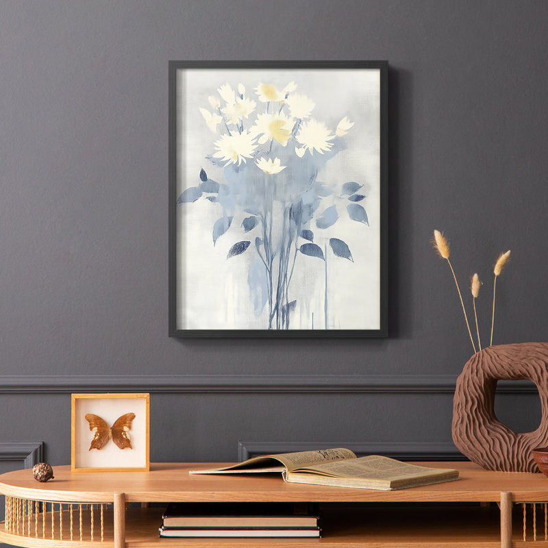 Série FLORAL DCXC - reproduction encadrée de qualité supérieure - prête à être accrochée - aucun clou requis, Noir