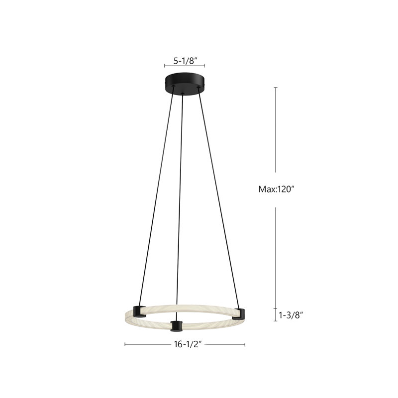 Bruni 1 - Light LED Pendant, 1.38" H x 16.5" W x 16.5" D, Black