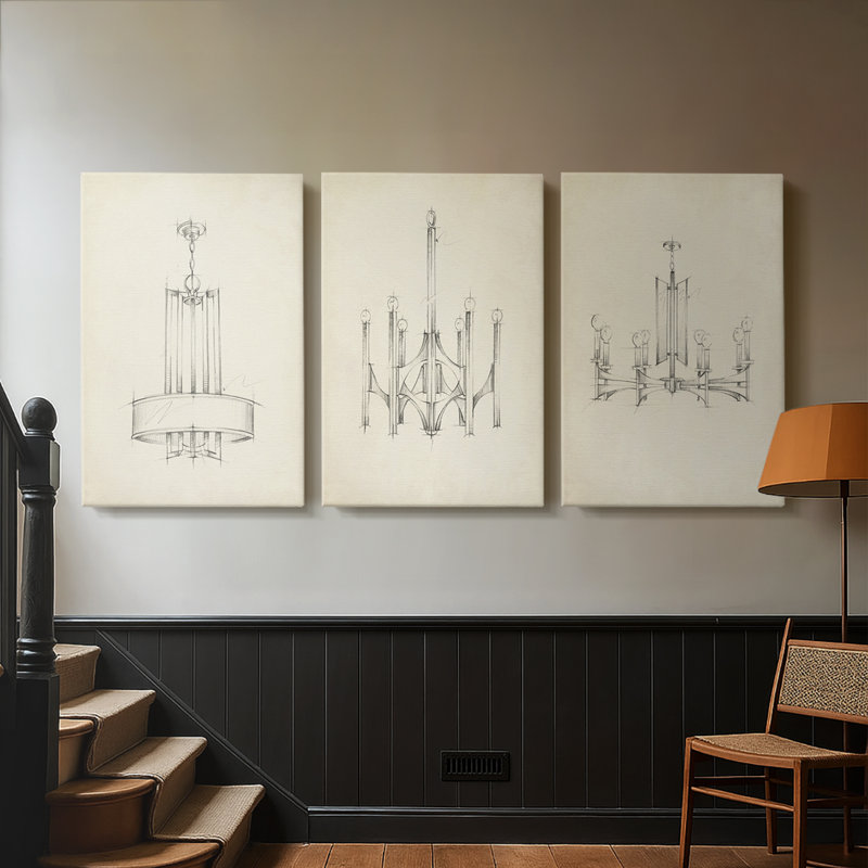Lustre Mid-Century I - Toile tendue avec châssis sur mesure - 3 pièces, H 12 po x l 24 po