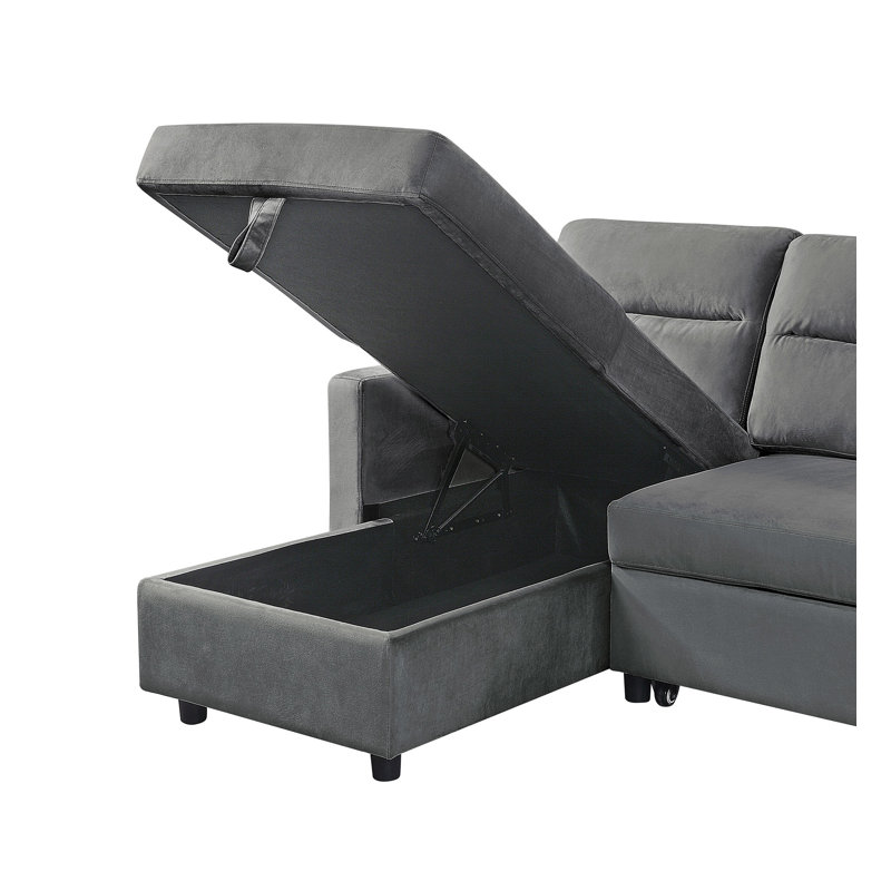 Phenex Seaside Style Reversible Sleeper Sectional Sofa, Dark Gray Polyester Blend