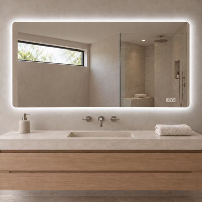  Miroir de salle de bain 48 po x 24 po à DEL avec anti-buée à intensité variable 3 couleurs