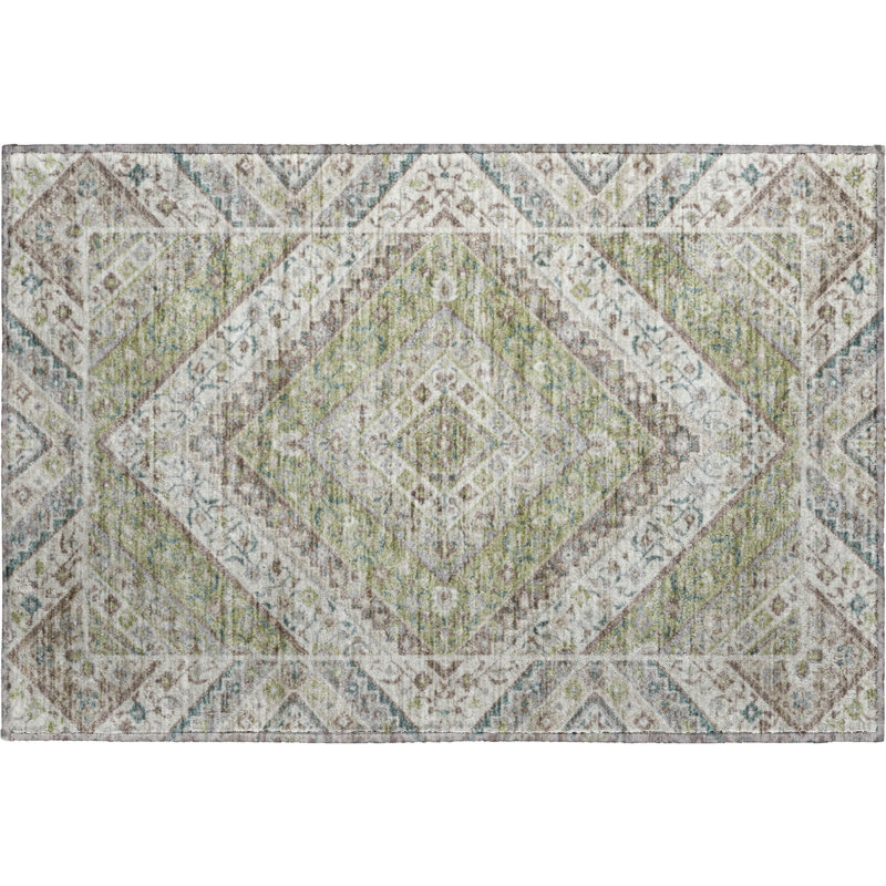 Premium Machine Washable Mayfield AMF2195 geometric Rug, 1'8" x 2'6", Aloe