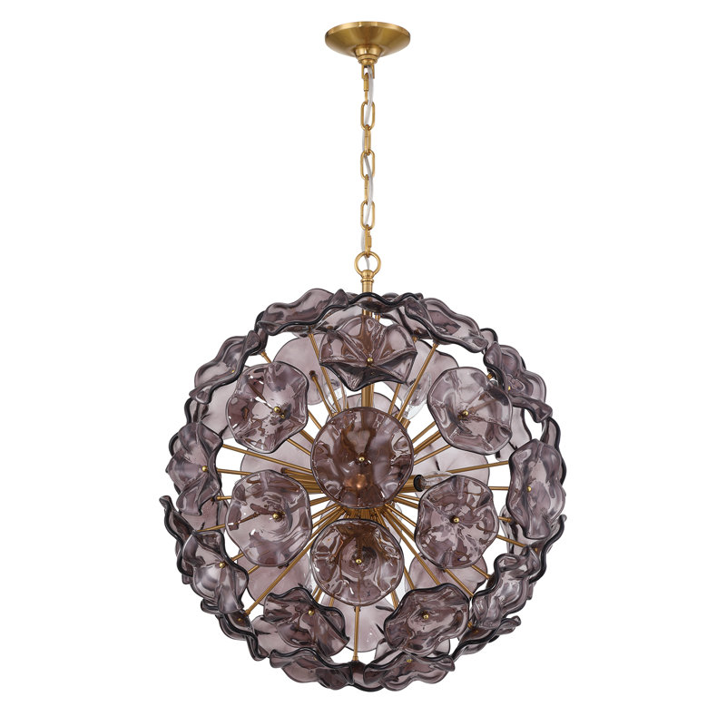 Luminaire suspendu en laiton vieilli 9 lumières Cailynne, Mauve