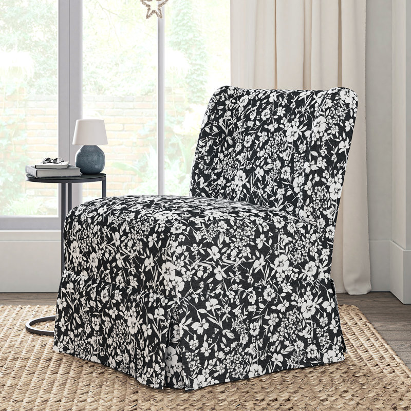 Averykate 28'' Wide Slipcovered Chair with Wingback, Black/White