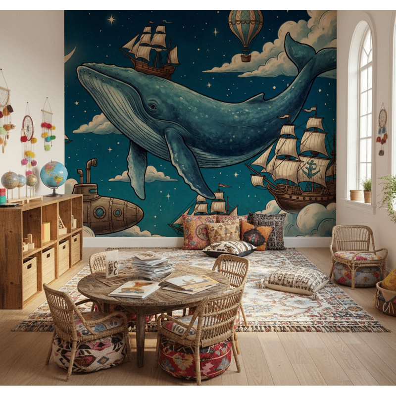 Décoration murale rétro Starry Night, 100 po x 96 po, Peler et coller
