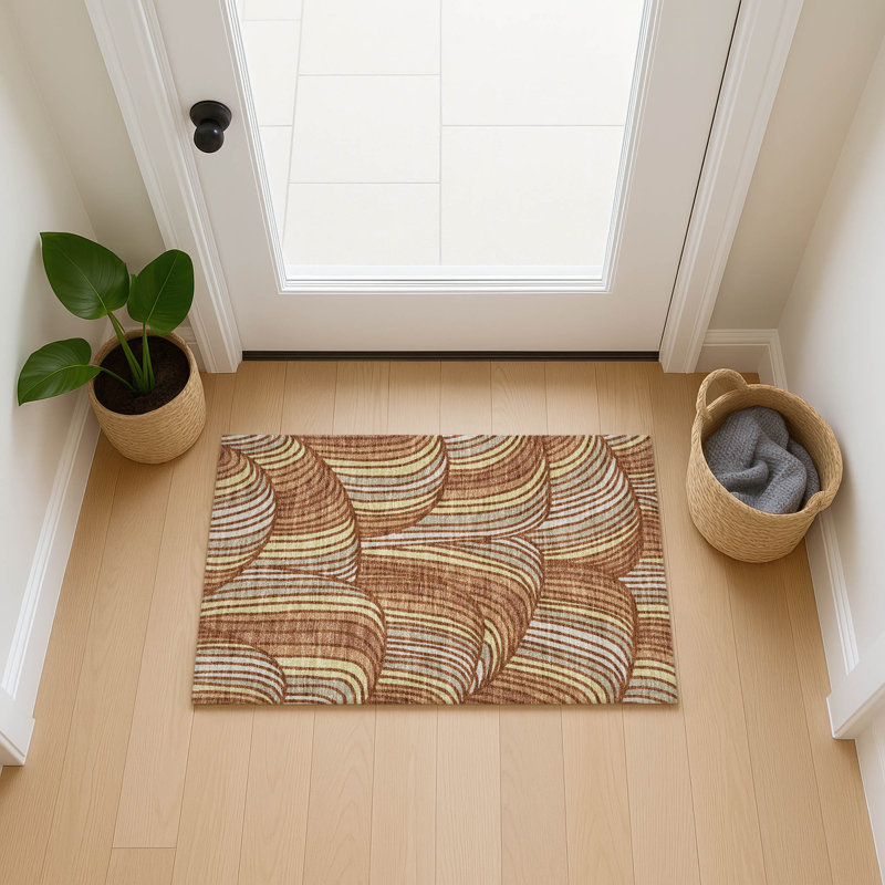 Machine Washable Indoor/Outdoor Chantille ACN2546 Mid-Century Modern Rug, 1'8" x 2'6", Paprika