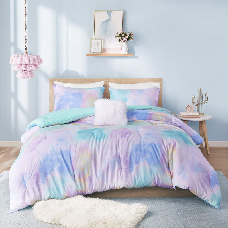 Ensemble d'édredon à imprimé tie Dye King / Cal, Édredon très grand et 3 pièces supplémentaires, Sarcelle