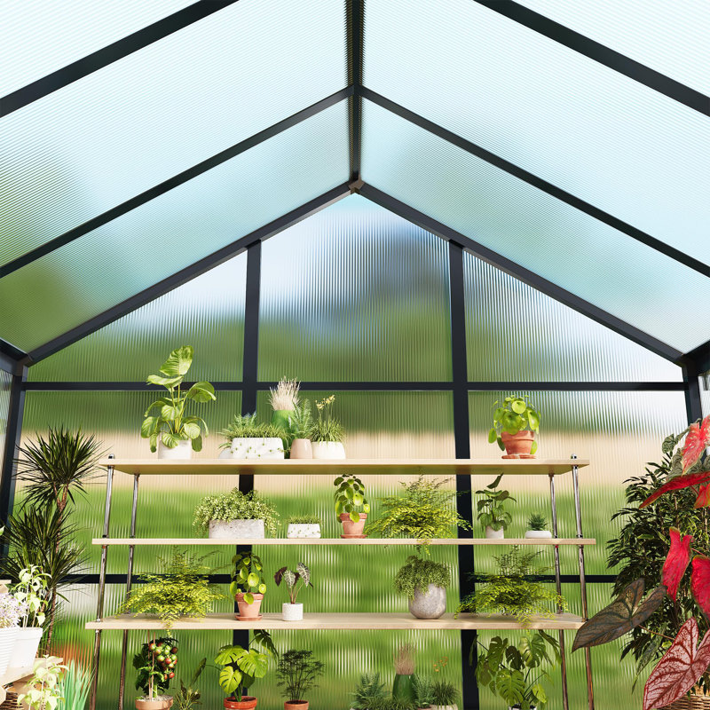 Outdoor Greenhouse Kit with Aluminum Frame, Polycarbonate Panels, Adjustable Roof Vent, Lockable Door, Spacious Gardening Greenhouse