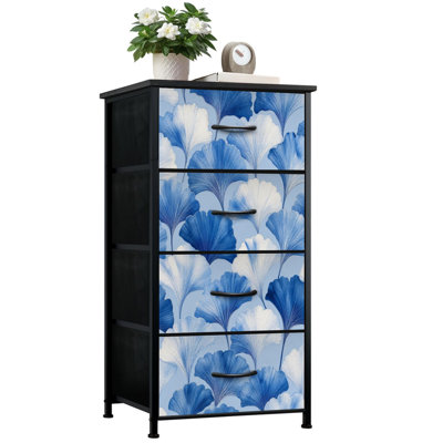 Commode pour chambre à coucher avec 4 tiroirs de rangement aquarelle florale bleue délicate avec commode commode en acier
