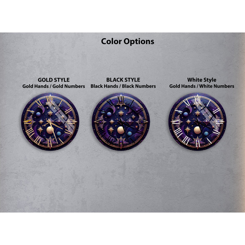 Horloge murale silencieuse Whimsical Celestial Night Sky, Noir