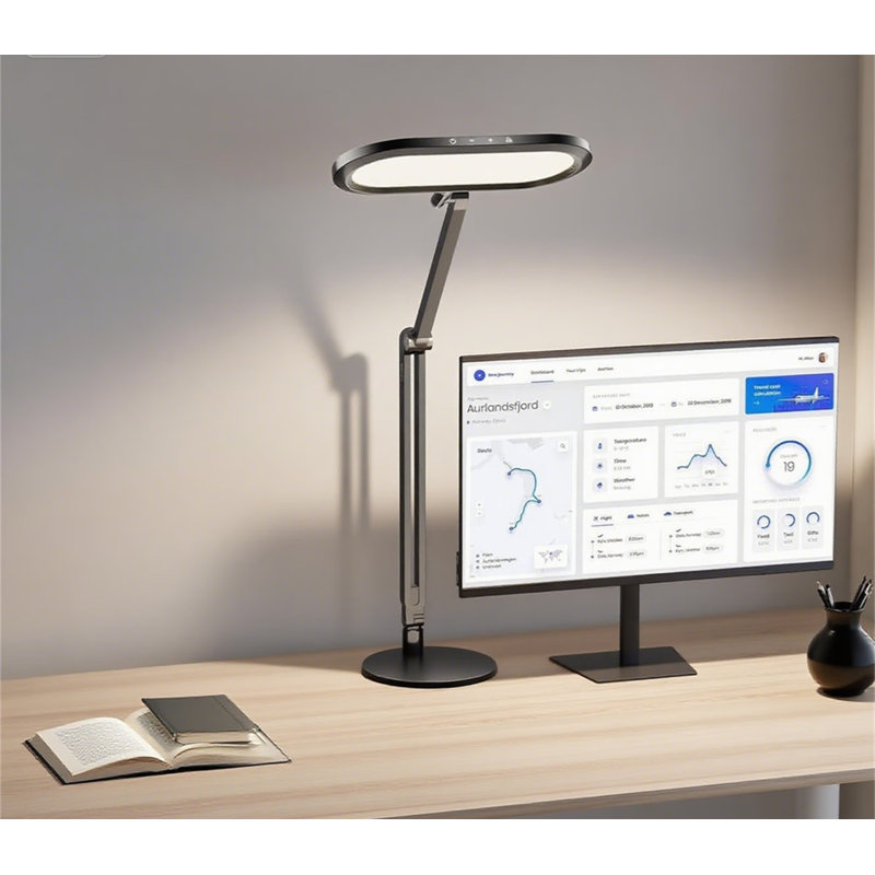 LED Desk Lamp With Knob Remote Control - Stepless Dimming & Colour Temperature, 3D Ambient Light, Memory Function, Metal Architect Lamp For Office Zoom Studying Video Conference