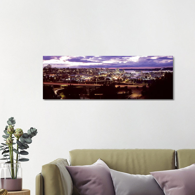 Aerial View of a City, Tacoma, Pierce County, Washington State, USA 2010 1 Piece Wrapped Canvas Panoramic Wall Art
