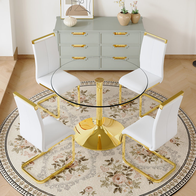 5 - Piece Pedestal Dining Set, 29.5"H x 39.7"L x 39.7"W, White