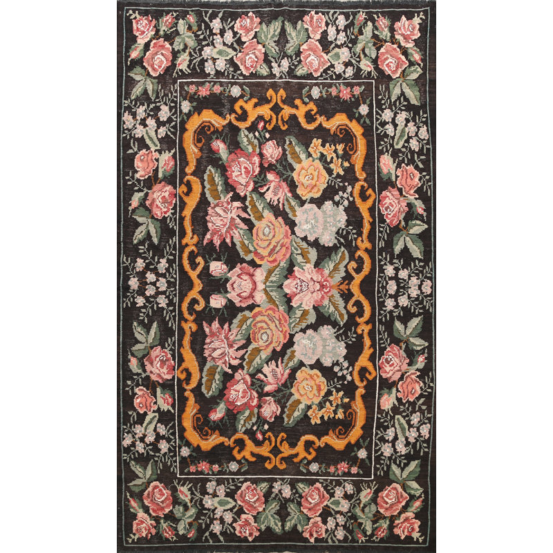 Tapis noir / rose en laine fait à la main Manimsset