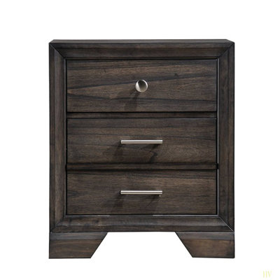 1Pc Contemporary Style 3 Storage Drawers Nightstand End Table Bedroom Solid Wood Wooden Furniture