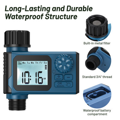 Minuterie d'arrosage automatique à sortie unique avec affichage numérique - disponible en 4 couleurs