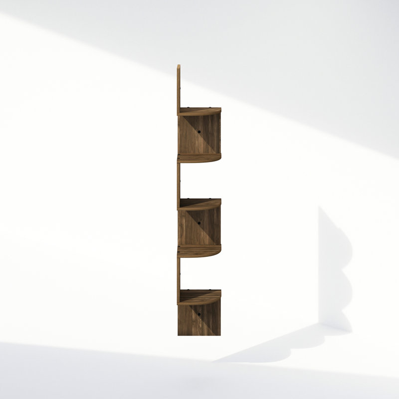 5-Tier Floating Corner Shelf, Wall Mount Shelves for Storage and Display, Columbia Walnut