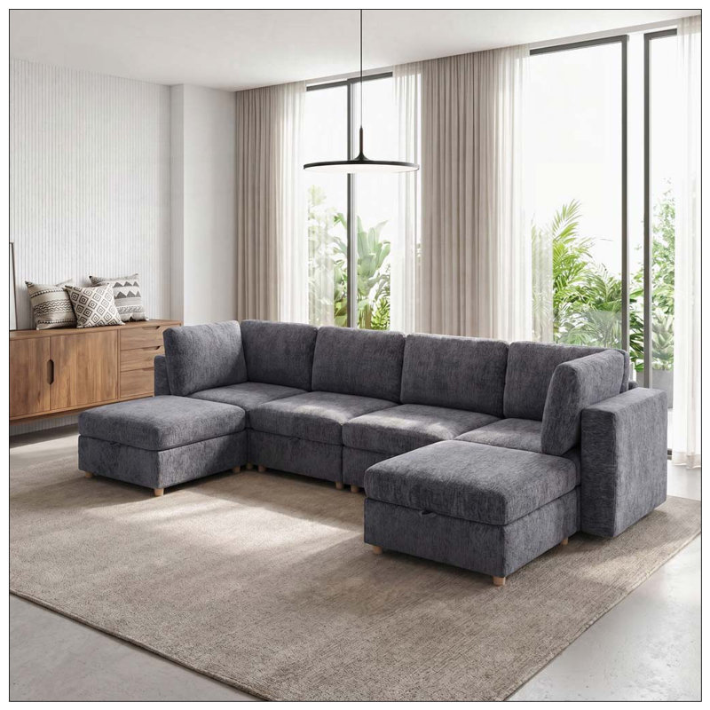 Canapé modulaire modulaire, Gris + 6 sièges