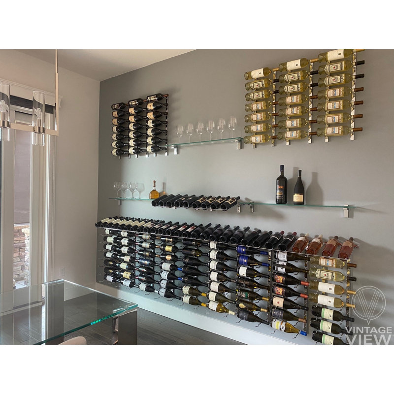 W Series Wine Rack Presentation Row 9 Bottles, Brushed Nickel