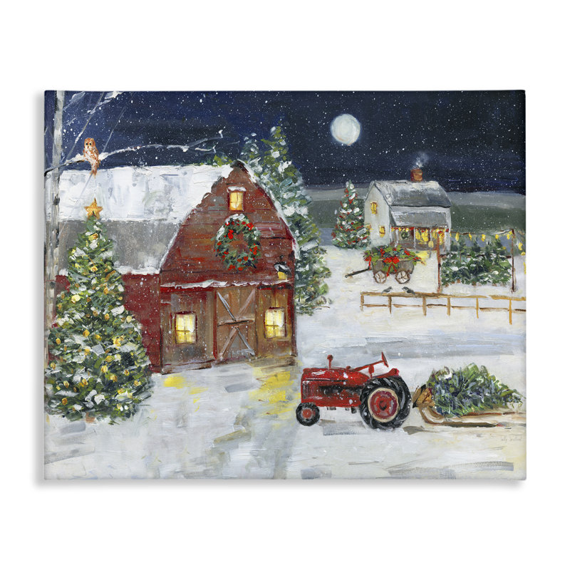 «Snowy Farm & Tractor» par Sally Swatland, H 16 po x l 20 po