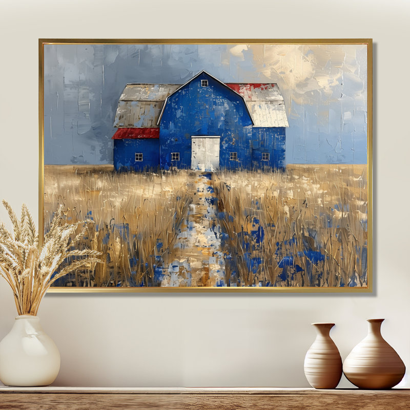 Lovell - Barn Wall Art Living Room, H 24 po x l 32 po x P 1 po, Toile avec cadre flottant or