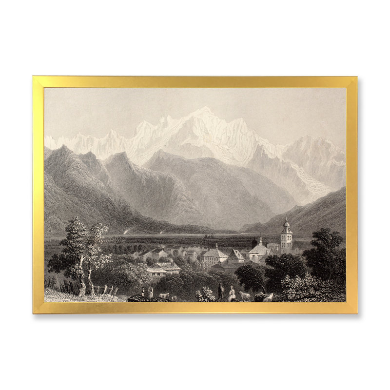 Mont Blanc monochrome - impression sur toile, H 24 po x l 32 po, Cadre doré