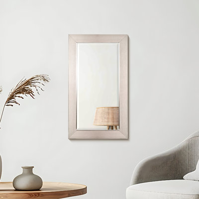 Brushed Nickel Polystyrene Rectangular Framed Beveled Mirror
