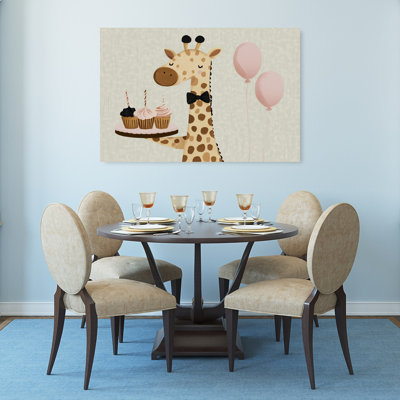 Joyeux anniversaire girafe fantaisiste, impression d'art mural contemporain