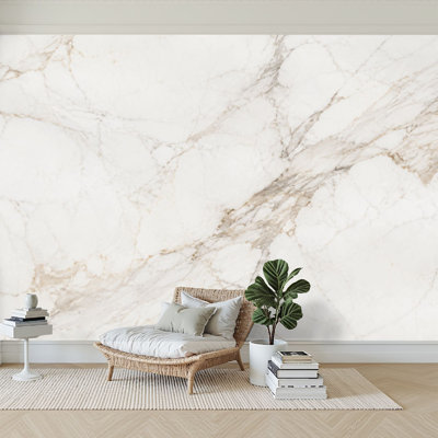 Wall Mural Peel and Stick Wallpaper Elegant White Beige Marble Effect Subtle Brown Veins Self-Adhesive Removable Contact Paper Wall Decor for Living Room Bedroom 100"H x 144"W