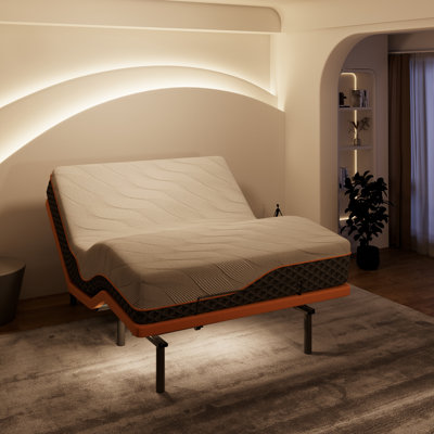 Lit réglable Zero Gravity avec matelas hybride de 14 po, massage, télécommande sans fil, contrôle des applications, Zero Gravity, éclairage sous le lit, ports USB et de type C des deux côtés