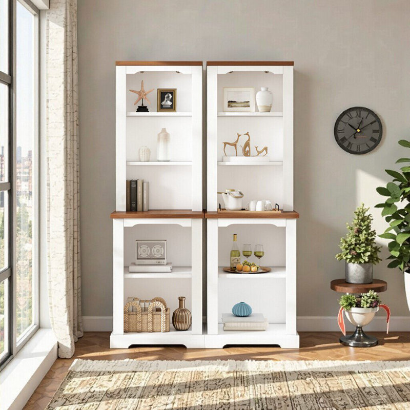 Élégante armoire autoportante deux pièces avec rangement ouvert et conception anti-basculement pour le salon, Blanc