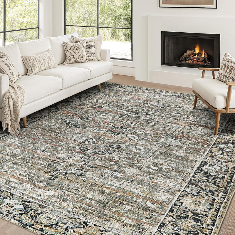 Samiur Lyle Vintage Machine Washable Area Rugs, Rectangle 3' x 5', Brown