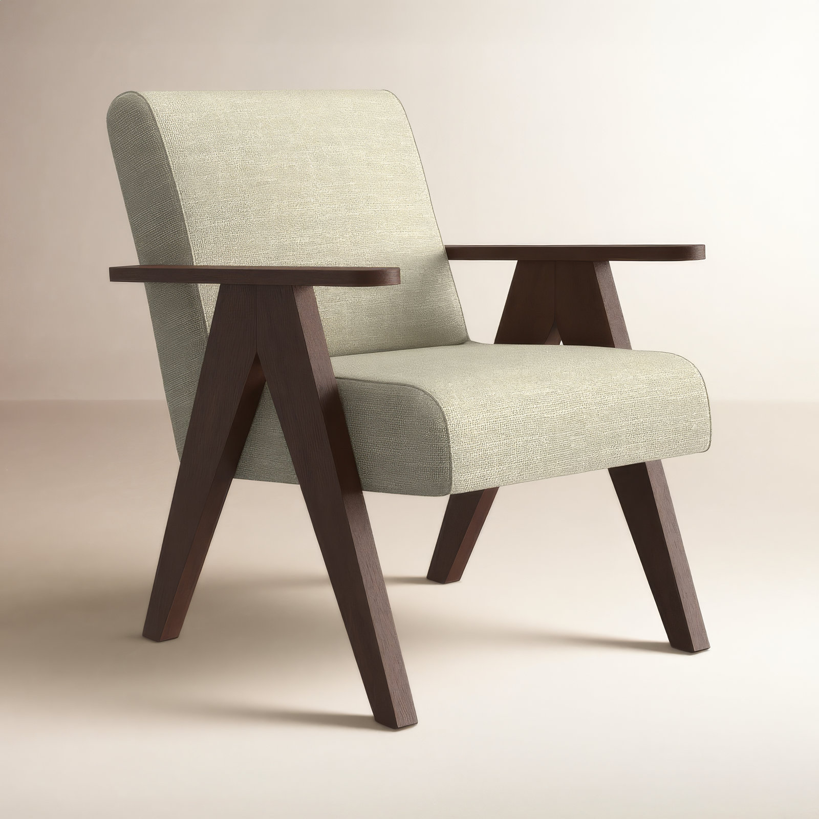 Luna Upholstered Accent Chair, Ivory, Dark Walnut