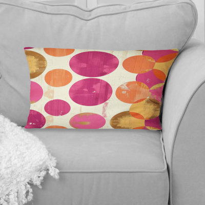 Retro Pink Orange Midcentury Circles Glam I - Midcentury Lumbar Pillow