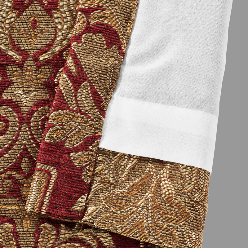 Crimson Damask Velvet Rod Pocket Curtain Panel Pair