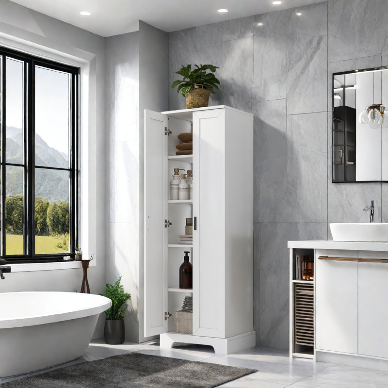 Armoire de rangement avec deux portes pour la salle de bain, Blanc