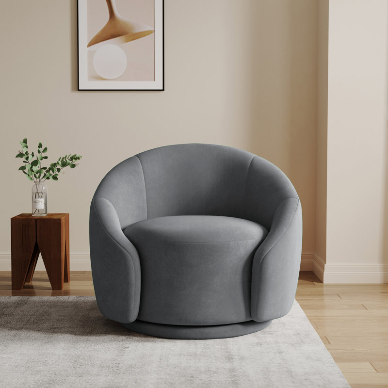 Aunna 89.2Cm Wide Swivel Barrel Chair, Grey Cotton