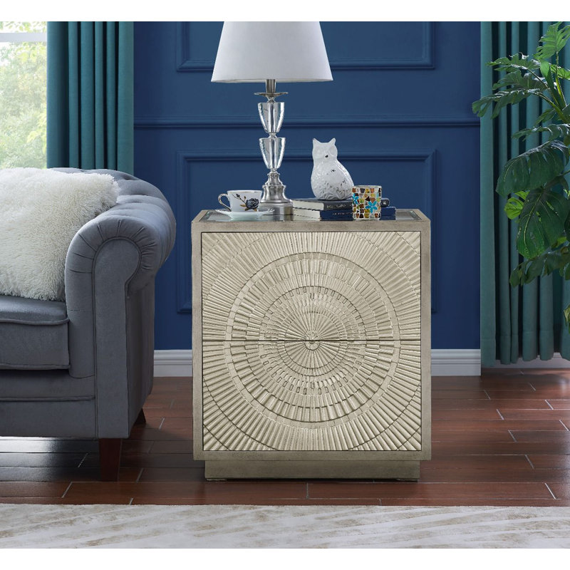 Heywood Glass Top Sled End Table