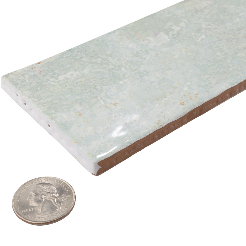 Biarritz 3" x 11.88" Straight Edge Ceramic Brick Look Subway Wall Tile, Green