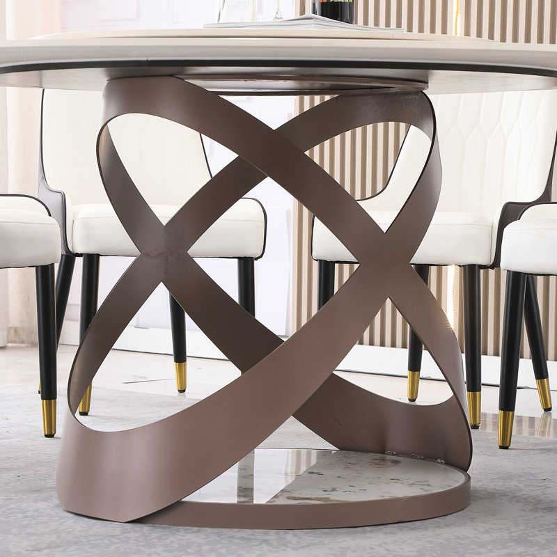 Table de salle à manger en pierre frittée de 59 po avec 8 chaises et 31,5 po de hauteur - Élégante, durable et facile d'entretien