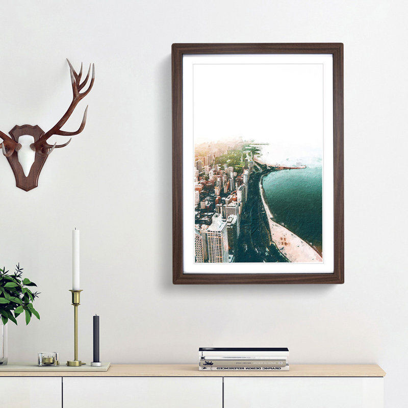 Chicago Skyline - Picture Frame Painting Print, Walnut Framed, 48cm H x 36cm W x 2cm D